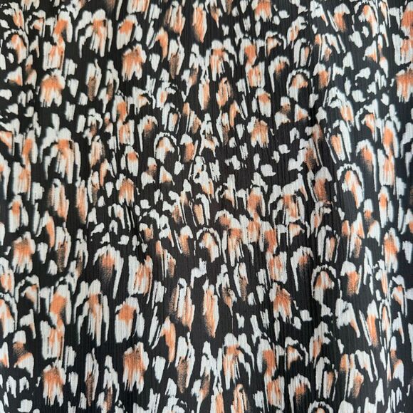 Express Flutter Surplice Wrap Top in Abstract Feather Print Black White Tan - Picture 10 of 11